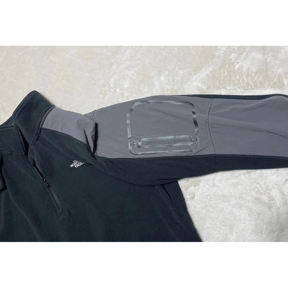 The North Face Fleece Pullover Men's Size Large Black Gray 1/4 Zip Sleeve Pocket